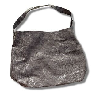 Crocodile Embossed Faux Leather Shoulder Bag Taupe Neutral | Textured Chic |